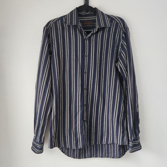 Etro Men's Button Down Long Sleeve Dress Shirt Blue Striped Modern Size 40 (M) - Picture 1 of 8